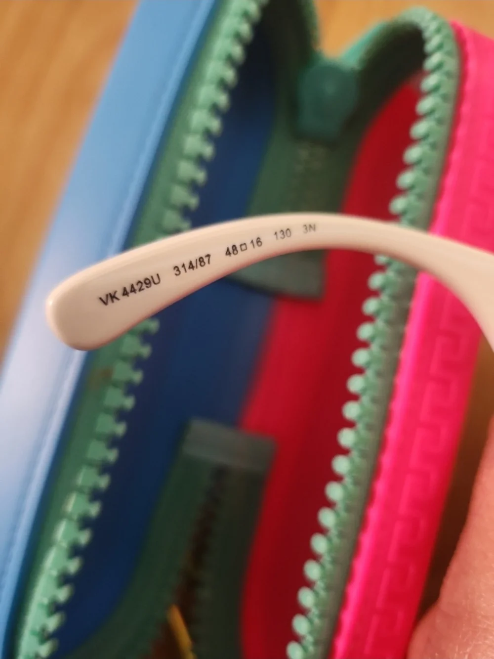 Versace Kids White Sunglasses with Blue & Pink Silicone Case and Yellow Logo